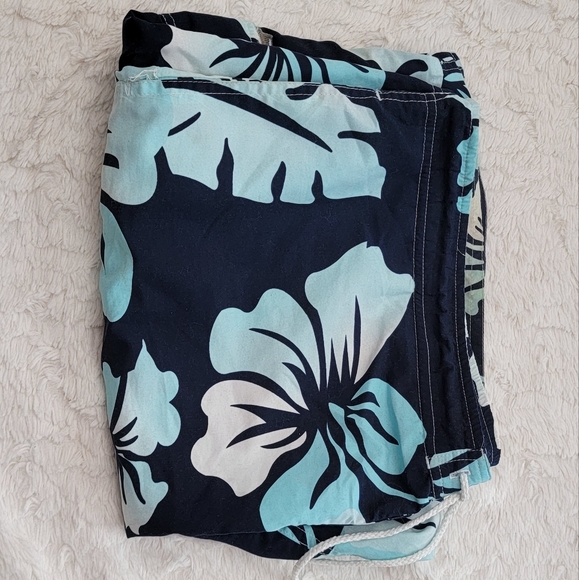 ๐ฉณ George Surfer Shorts Navy Blue & Teal boardShorts Hibiscus print - Picture 2 of 8